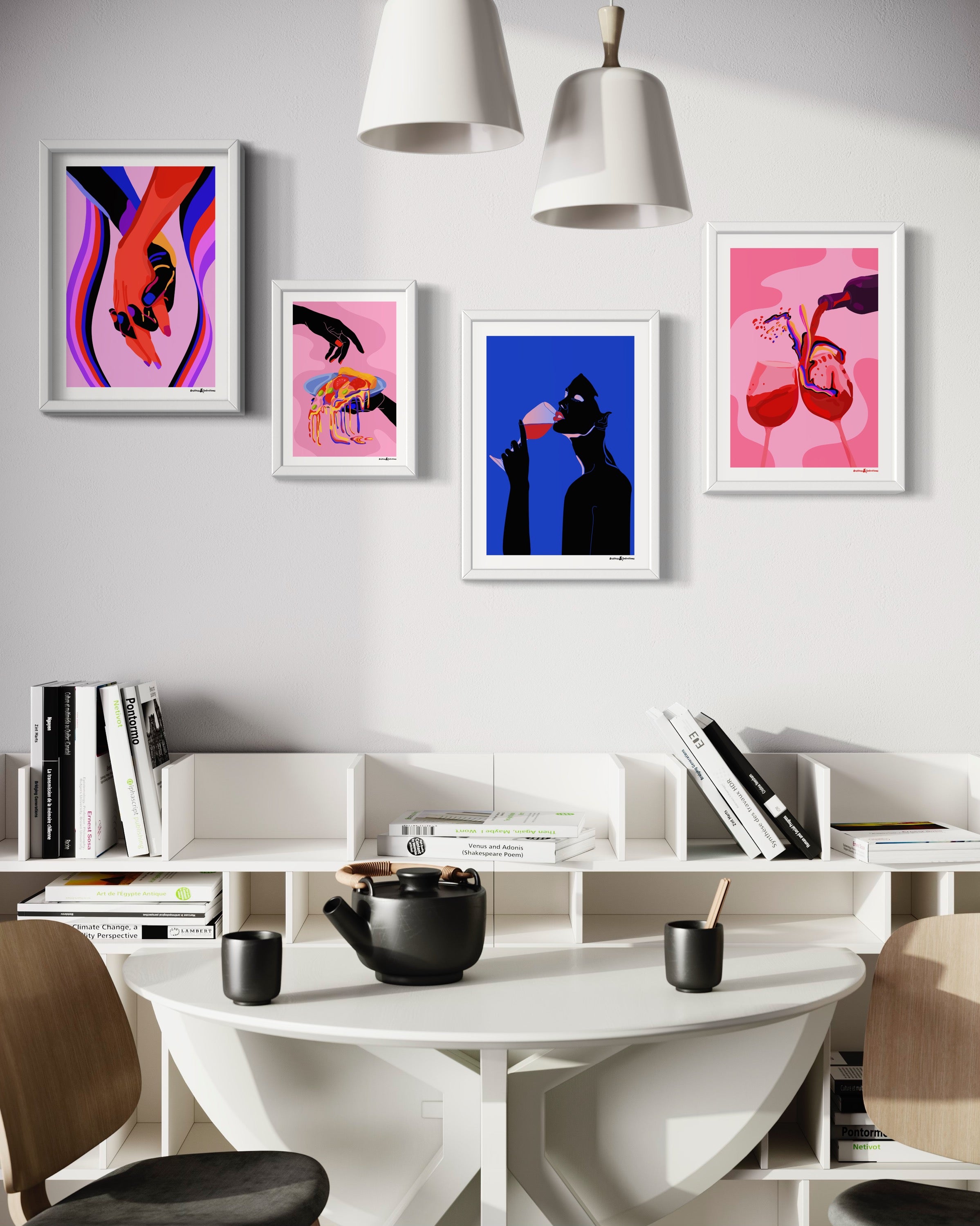 Agate Rubene Open edition prints framed in white frames in modern interior